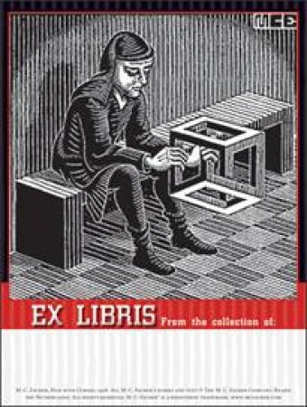 Man With Cuboid Bookplates (BP102) by M C Escher