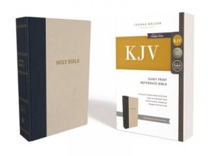 KJV Reference Bible Cloth Over Board Red Letter Edition [Giant Print, Blue/Tan] by Thomas Nelson