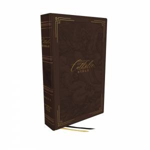 NRSVCE, Illustrated Catholic Bible, Genuine Leather Over Board, Comfort Print: Holy Bible [Brown] by Catholic Bible Press