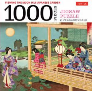 Viewing The Moon Japanese Garden- 1000 Piece Jigsaw Puzzle by Toyohara Chikanobu